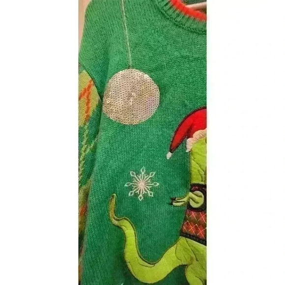 Jolly Sweaters T-Rex Disco Ugly Christmas Sweater Size 2XL Red Green - Picture 7 of 7